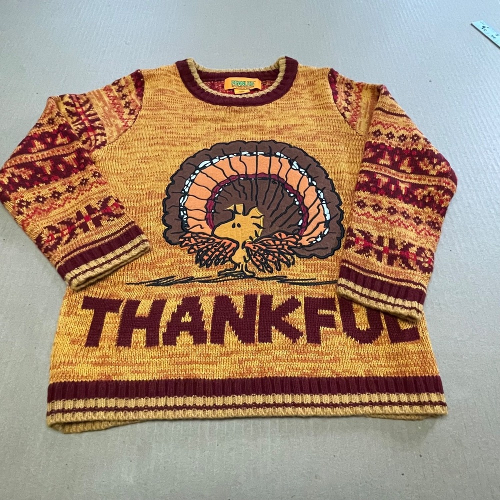 Peanuts Kid's Size‎ Large Woodstock Turkey Thankful Acrylic Sweater Fair Isle